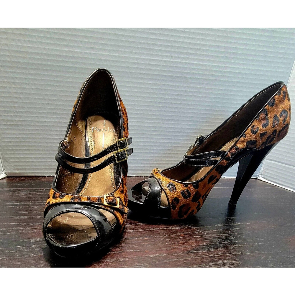 Linea Paolo Calf Hair Leopard Print High Heel Mary Janes Size 9